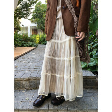 批发7arewill复古网纱拼接金砖绒百褶大裙摆<b class='q'>半身裙</b>