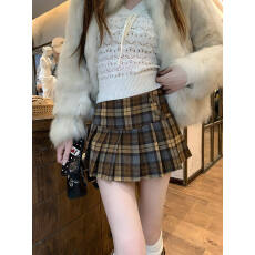 复古韩系学院风格纹百褶裙女2026春季新款高腰显瘦气质a字半身裙
