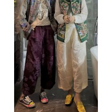 批发新中式复古国风早春新款宽松提花<b class='q'>垮</b><b class='q'>裤</b>九分气质简约百搭九分阔腿<b class='q'>裤</b>