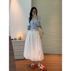 批发<b class='q'>白色</b>花苞裙女2025新款春夏季赫本公主云朵蓬蓬裙中长款伞裙半身裙