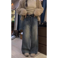 批发早春新款2025冬季新款洋气百搭烫钻满天星加绒阔腿裤牛仔<b class='q'>直筒</b>裤女