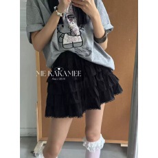 批发十三行春夏新款KAKAMEE<b class='q'>百搭</b>休闲蕾丝花边百褶短裙蛋糕裙防走光裙