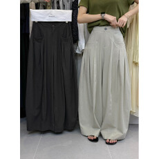 批发VI+十三行韩系压褶口袋<b class='q'>休闲</b>裤女夏松紧腰百褶显瘦长裤