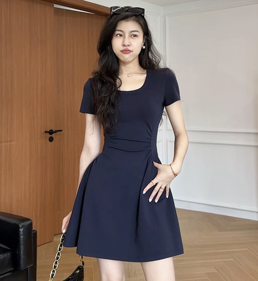 FA33542# 法式气质短袖连衣裙女收腰显瘦a字短裙气质轻奢女装夏季新款 服裝批發女裝批發服飾貨源