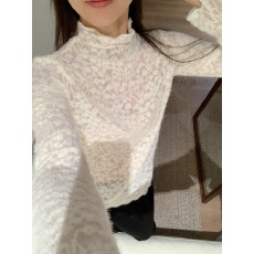 批发【芭妮Bonnet】气质小花蕾丝半高领打底衫