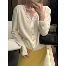 YNVN韩系甜美蕾丝边羊毛针织衫女秋冬设计感小众休闲百搭打底上衣