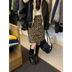 批发MZI STUDIO<b class='q'>街头</b>时尚辣妹冬季卷卷毛豹纹包臀显瘦性感半身裙