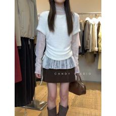 批发刺绣显瘦蕾丝衫+侧边抽绳小衫套装