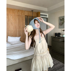 批发im向 露思同款! 莱赛尔立体抽皱木耳边吊带裙温柔垂感微A连衣裙