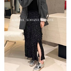 批发韩式设计感碎花半身裙女2026春夏新宽松高腰百搭开叉中长款A字裙