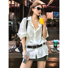 批发<b class='q'>白色</b>防晒<b class='q'>衬衫</b>女装长袖外搭早春季2026新款设计感宽松收腰棉麻上衣