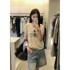 批发MZI 木质涩香韩版夏季天丝<b class='q'>亚麻</b>中性气质翻领小镂空百搭时尚针织衫
