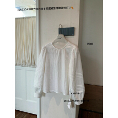 批发【RS.WHMT】韩系气质百搭多层压褶泡泡袖圆领<b class='q'>衬衫</b>