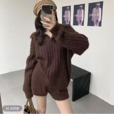 批发休闲毛衣短裤套装女甜美简约时尚穿搭一整套慵懒针织百搭2025秋冬