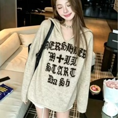 批发美式<b class='q'>街头</b>字母刺绣连帽毛衣女秋冬季新款慵懒宽松休闲针织衫上衣潮