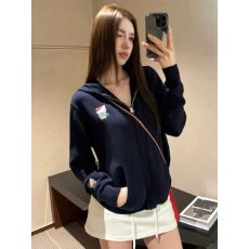 批发火柴人26新款猫咪限定毛衣连帽<b class='q'>开衫</b>针织衫藏青<b class='q'>长袖</b>拉链外套