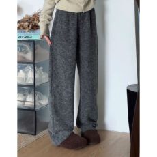 批发慵懒风毛呢阔腿裤女秋冬韩版网红宽松垂感显瘦休闲裤小个子糯米裤