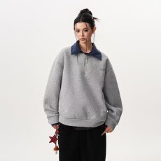 批发假两件<b class='q'>男</b>女卫衣春秋季新款POLO衫休闲宽松潮牌翻领上衣服长袖T恤