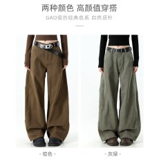 批发棕色慵懒<b class='q'>裤子</b><b class='q'>男</b>款秋冬美式宽松直筒阔腿松弛感工装嘻哈设计休闲裤