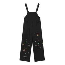 批发重工童趣刺绣黑色<b class='q'>背带裤</b><b class='q'>女</b>夏新款宽松百搭阔腿连体<b class='q'>裤</b>
