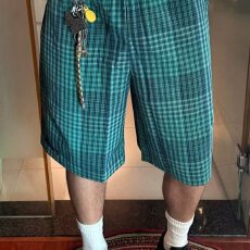 批发日系复古蓝格子短裤男女夏季薄款宽松直筒潮牌百搭<b class='q'>休闲</b>五分中裤子