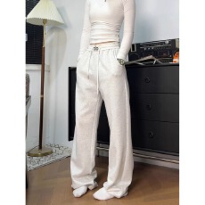 批发华棉立体包边撞色14K微喇运动卫裤女春夏<b class='q'>宽松</b>阔腿休闲长裤子