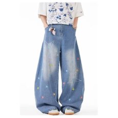 批发女童<b class='q'>裤子</b>春装2025新款中大童女孩洋气春夏季绣花阔腿裤<b class='q'>儿童</b>牛仔裤