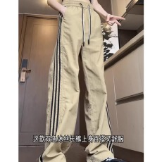 批发胖mm冰丝速干条纹休闲裤女夏季薄款宽松直筒垂感运动裤子大码女装