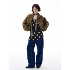 批发ins美式复古立领工装<b class='q'>夹克</b>男女春秋季新款高级感短宽巴恩风外套潮