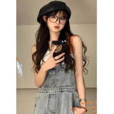 批发美式复古<b class='q'>牛仔</b>背带裤宽松春秋季高腰显瘦直筒阔腿长裤吊带<b class='q'>连体裤</b>