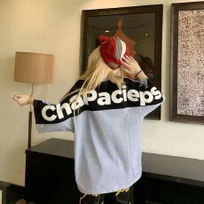 批发美式<b class='q'>潮牌</b>高街重磅t恤女夏季短袖字母贴皮刺绣宽松情侣装拼接上衣