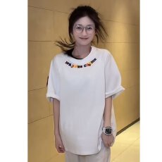 批发美式高街彩色字母刺绣短袖T恤男女夏季<b class='q'>潮牌</b>设计感宽松休闲上衣潮