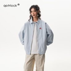 批发2026刺绣翻领<b class='q'>夹克</b>男新款秋季街头宽松情侣装潮牌外套<b class='q'>女</b>