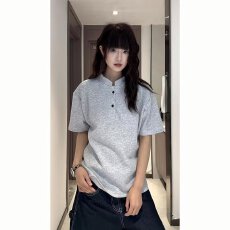 批发美式立领短袖<b class='q'>polo</b><b class='q'>衫</b><b class='q'>男</b>女季亨利领正肩t恤cleanfit解构重磅半袖