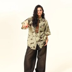 批发日常古着感短袖衬衫女美式复古个性宽松<b class='q'>潮牌</b>夏季度假港风ins衬衣