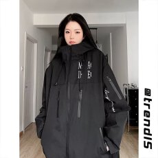 批发黑色冲锋衣外套女春秋款宽松休闲百搭<b class='q'>薄</b>款防风运动学生工装<b class='q'>夹克</b>潮