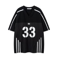 批发国潮美式运动球衣短袖t恤男女夏季新款宽松v领户外透气<b class='q'>情侣</b><b class='q'>上衣</b>