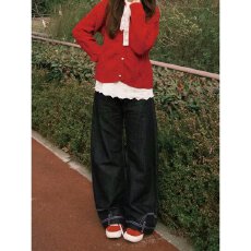 批发美式高街设计感反穿倒装马毛牛仔裤女男辣妹复古做旧个性拖地<b class='q'>长裤</b>