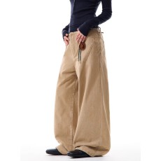 批发美拉德OOTD复古棕色廓形<b class='q'>休闲裤</b><b class='q'>男</b>女春立体裁剪宽松阔腿裤子送挂饰