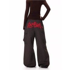 批发原版布刺绣工艺美式复古<b class='q'>休闲裤</b><b class='q'>男</b>女个性印花宽松直筒百搭长裤春