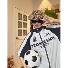 批发美式潮流撞色拼接刺绣短上衣男女街头<b class='q'>情侣</b><b class='q'>运动</b>休闲宽松短袖薄<b class='q'>外套</b>