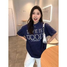 批发美式复古<b class='q'>运动</b>钉珠圆领短袖<b class='q'>t</b><b class='q'>恤</b>男女夏季重磅情侣装宽松上衣体恤