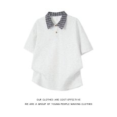 批发帛跃春秋格子拼接简约卫衣学院风套头百搭少年感男女上衣潮