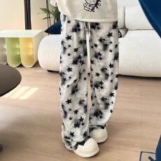 批发春秋季新中式满绘星星阔腿裤<b class='q'>男</b>女长裤休闲裤垂感阔腿裤直筒<b class='q'>裤子</b>