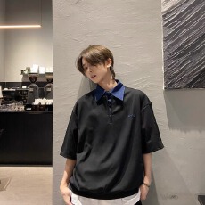 批发美式复古假两件POLO短袖男女潮流休闲情侣半袖上衣打底衫新款夏季