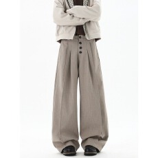 批发美式复古燕麦色西裤男<b class='q'>女</b>春秋新款宽松直筒休闲阔腿<b class='q'>长裤</b>潮牌裤子