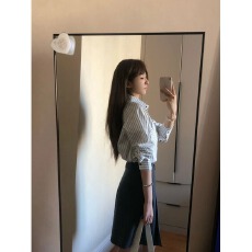 批发韩版慵懒风polo领衬衫女春夏新款休闲白色衬衣外套设计感小众上衣