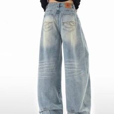 批发浅色阔腿牛仔裤女2026<b class='q'>春</b>季新款复古水洗高腰宽松显瘦垂感直筒裤子