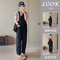 批发2026<b class='q'>女童</b>装夏季新款美式复古时尚休闲百搭<b class='q'>背带裤</b>直筒裤宽松工装风