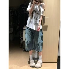 批发牛仔裤女夏七分薄款<b class='q'>短裤</b>2026年高腰五分阔腿裤<b class='q'>大码</b>宽松六分休闲裤